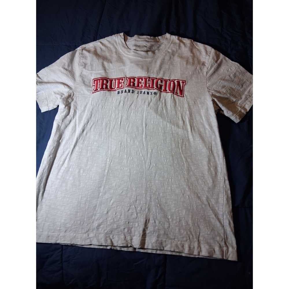 True Religion Spellout T Shirt Men's Size XL GrayvShort Sleeve Slim Casual Tee